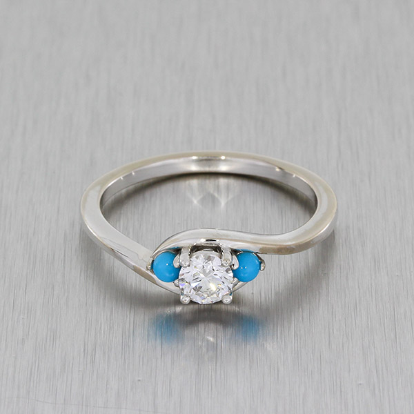 Diamond engagement ring clearance with aquamarine side stones